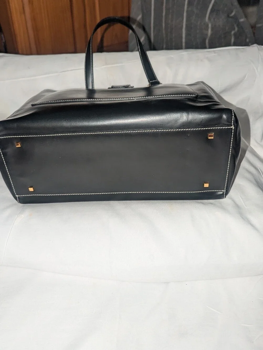 ANTONIO MELANI Black Tote with White Stitching and Gold Hardware. NWT